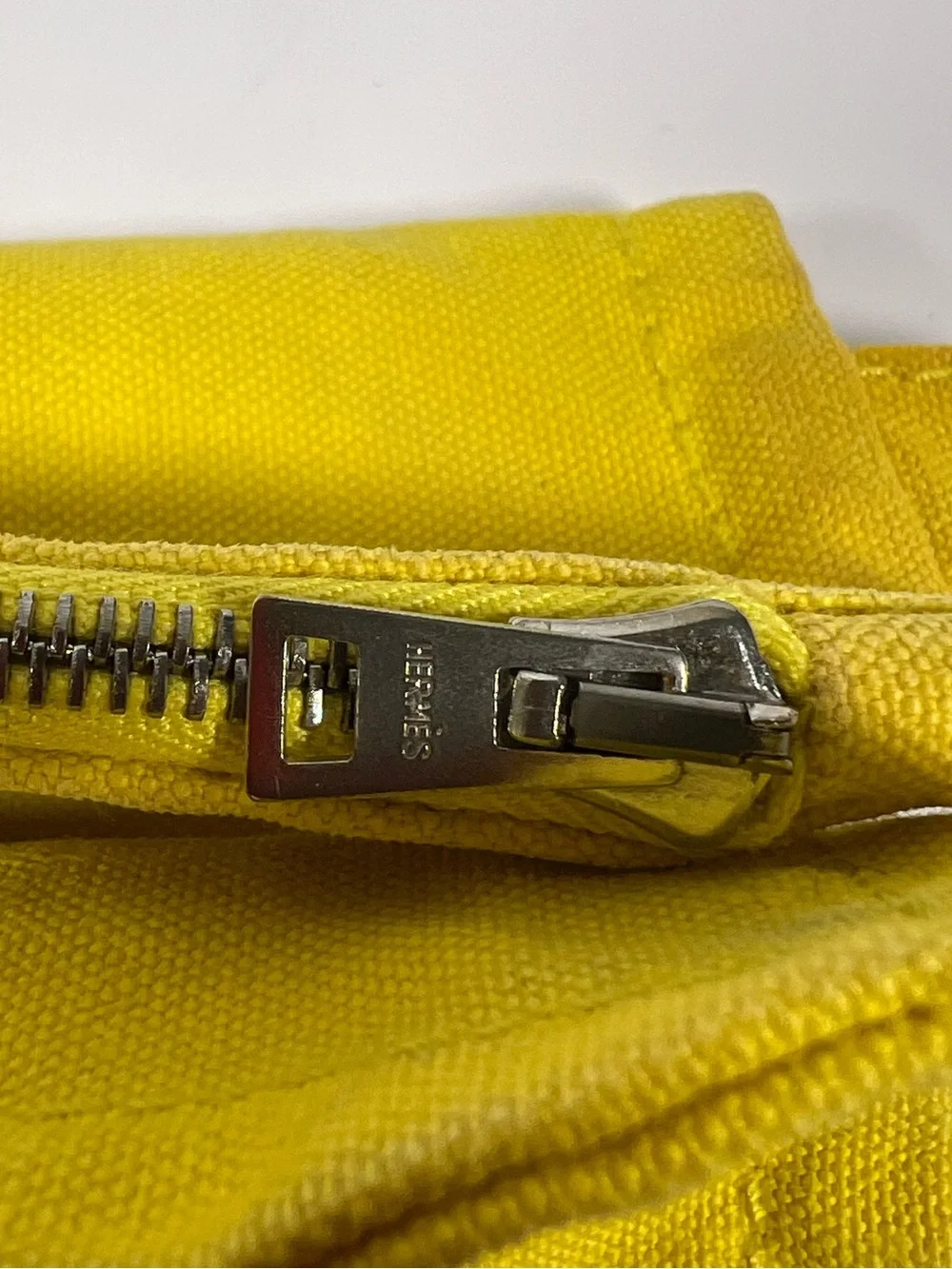 Hermès Yellow Cotton Flat Zip Pouch Document Travel Organizer